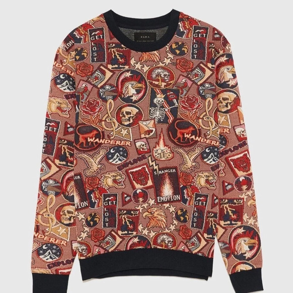 Zara Vintage Men Jacquard Quilted Stranger Emotions Printed Pullover Sweatshirt - Picture 2 of 3